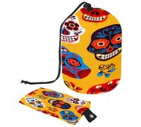 Neceser con cordón, bolsa organizadora de maquillaje de viaje con forma de barril de hueso amarillo de calavera + bolsa pequeña, multicolor, 9.9x6.9in/25.2x17.6cm;6x3.5in/15.2x8.8cm, Neceser