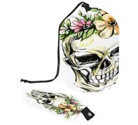 Neceser con cordón, bolsa organizadora de maquillaje de viaje con forma de barril de hueso de calavera blanca + bolsa pequeña, multicolor, 9.9x6.9in/25.2x17.6cm;6x3.5in/15.2x8.8cm, Neceser