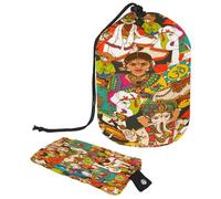 Neceser con cordón, bolsa organizadora de maquillaje de viaje con forma de barril, diseño de animales de la cultura india + bolsa pequeña, multicolor, 9.9x6.9in/25.2x17.6cm;6x3.5in/15.2x8.8cm, Neceser