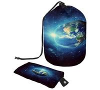 Neceser con cordón, bolsa organizadora de maquillaje de viaje con forma de barril, diseño de cielo estrellado de tierra y galaxia, bolsa pequeña, multicolor, 9.9x6.9in/25.2x17.6cm;6x3.5in/15.2x8.8cm,