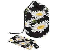 Neceser con cordón, bolsa organizadora de maquillaje de viaje con forma de barril, diseño de flores de manzanilla + bolsa pequeña, multicolor, 9.9x6.9in/25.2x17.6cm;6x3.5in/15.2x8.8cm, Neceser