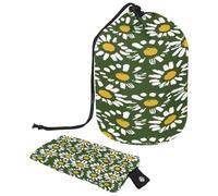 Neceser con cordón, bolsa organizadora de maquillaje de viaje con forma de barril, diseño floral de manzanilla, sin costuras, bolsa pequeña, multicolor, 9.9x6.9in/25.2x17.6cm;6x3.5in/15.2x8.8cm,