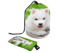 Neceser con cordón, bonito diseño de cachorro Husky, bolsa de aseo con forma de barril, bolsa organizadora de maquillaje de viaje + bolsa pequeña, multicolor, 9.9x6.9in/25.2x17.6cm;6x3.5in/15.2x8.8cm,