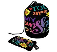 Neceser con cordón, con texto en inglés "You are My Sunshine", bolsa organizadora de maquillaje de viaje + bolsa pequeña, multicolor, 9.9x6.9in/25.2x17.6cm;6x3.5in/15.2x8.8cm, Neceser