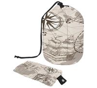 Neceser con cordón, diseño de brújula de tierra gris dibujada a mano, bolsa de aseo con forma de barril, bolsa organizadora de maquillaje de viaje + bolsa pequeña, multicolor,