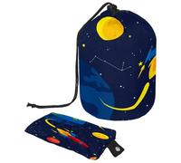 Neceser con cordón, diseño de caricatura, cohete, nave espacial, tierra, barril, bolsa de cosméticos, bolsa organizadora de maquillaje de viaje + bolsa pequeña, multicolor,