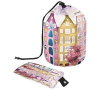 Neceser con cordón, diseño de casa de Ámsterdam, bolsa de aseo con forma de barril, bolsa organizadora de maquillaje de viaje + bolsa pequeña, multicolor, 9.9x6.9in/25.2x17.6cm;6x3.5in/15.2x8.8cm,