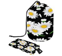 Neceser con cordón, diseño de flores de manzanilla en forma de barril oscuro, bolsa de cosméticos, bolsa organizadora de maquillaje de viaje + bolsa pequeña, multicolor,