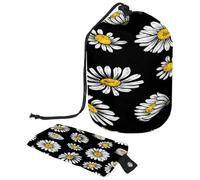 Neceser con cordón, diseño de flores de manzanilla en forma de barril oscuro, bolsa de cosméticos, bolsa organizadora de maquillaje de viaje + bolsa pequeña, multicolor,