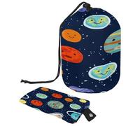 Neceser con cordón, diseño de galaxia, espacio, tierra, Marte, sonriente, barril, bolsa de cosméticos, bolsa organizadora de maquillaje de viaje + bolsa pequeña, multicolor,