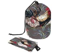 Neceser con cordón, diseño de gallina en pastizal, con forma de barril, bolsa organizadora de maquillaje de viaje + bolsa pequeña, multicolor, 9.9x6.9in/25.2x17.6cm;6x3.5in/15.2x8.8cm, Neceser