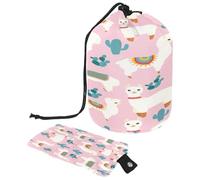 Neceser con cordón, diseño de llama y cactus en forma de barril rosa, bolsa organizadora de maquillaje de viaje + bolsa pequeña, multicolor, 9.9x6.9in/25.2x17.6cm;6x3.5in/15.2x8.8cm, Neceser