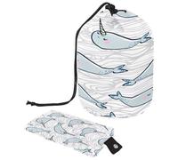 Neceser con cordón, diseño de manatí de dibujos animados y olas del mar, bolsa de aseo con forma de barril, bolsa de cosméticos, bolsa organizadora de maquillaje de viaje + bolsa pequeña, multicolor,