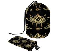 Neceser con cordón, diseño de mandalas de loto dorado, bolsa de aseo con forma de barril, bolsa organizadora de maquillaje de viaje + bolsa pequeña, multicolor,