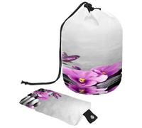 Neceser con cordón, diseño de mariposa rosa y piedra Zen Spa con forma de barril, bolsa organizadora de maquillaje de viaje + bolsa pequeña, multicolor, 9.9x6.9in/25.2x17.6cm;6x3.5in/15.2x8.8cm,