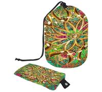 Neceser con cordón, diseño de mariquitas y mandalas, bolsa de aseo con forma de barril, bolsa organizadora de maquillaje de viaje + bolsa pequeña, multicolor, 9.9x6.9in/25.2x17.6cm;6x3.5in/15.2x8.8cm,