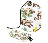 Neceser con cordón, diseño de mono feliz y plátano con forma de barril, bolsa de cosméticos, bolsa organizadora de maquillaje de viaje + bolsa pequeña, multicolor,