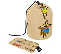 Neceser con cordón, diseño de niña étnica de África, bolsa de aseo con forma de barril, bolsa organizadora de maquillaje de viaje + bolsa pequeña, multicolor, 9.9x6.9in/25.2x17.6cm;6x3.5in/15.2x8.8cm,