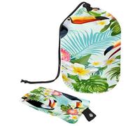 Neceser con cordón, diseño de pájaros tucanes tropicales, con forma de barril, bolsa organizadora de maquillaje de viaje + bolsa pequeña, multicolor, 9.9x6.9in/25.2x17.6cm;6x3.5in/15.2x8.8cm, Neceser
