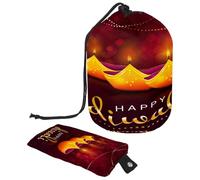 Neceser con cordón, diseño de tarjeta Happy Diwali con luces brillantes en forma de barril ardiente, bolsa de cosméticos, bolsa organizadora de maquillaje de viaje + bolsa pequeña, multicolor,