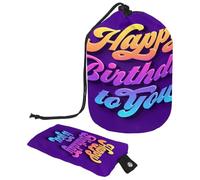 Neceser con cordón, diseño de texto "Happy Birthday to You", color morado, con forma de barril, bolsa organizadora de maquillaje de viaje + bolsa pequeña, multicolor,