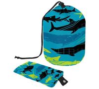 Neceser con cordón, diseño de tiburones grunge y rayas en forma de barril, bolsa organizadora de maquillaje de viaje + bolsa pequeña, multicolor, 9.9x6.9in/25.2x17.6cm;6x3.5in/15.2x8.8cm, Neceser