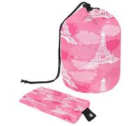 Neceser con cordón, diseño de torre Eiffel rosa acuarela con forma de barril, bolsa organizadora de maquillaje de viaje + bolsa pequeña, multicolor, 9.9x6.9in/25.2x17.6cm;6x3.5in/15.2x8.8cm, Neceser