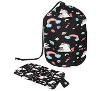 Neceser con cordón, diseño de unicornio, arcoíris, diamantes y sueños en forma de barril, neceser organizador de maquillaje de viaje + bolsa pequeña, multicolor,