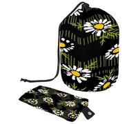 Neceser con cordón, diseño floral de manzanilla sobre fondo oscuro, bolsa de aseo con forma de barril, bolsa organizadora de maquillaje de viaje + bolsa pequeña, multicolor,