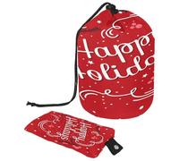 Neceser con cordón, Happy Holidays con fondo rojo en forma de barril, bolsa organizadora de maquillaje de viaje + bolsa pequeña, multicolor, 9.9x6.9in/25.2x17.6cm;6x3.5in/15.2x8.8cm, Neceser