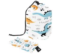 Neceser con cordón, Hello Happy Dinosaur en forma de barril, bolsa de cosméticos, bolsa organizadora de maquillaje de viaje + bolsa pequeña, multicolor, 9.9x6.9in/25.2x17.6cm;6x3.5in/15.2x8.8cm,