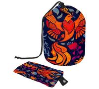 Neceser con cordón, hermoso pájaro de fuego y flores azules en forma de barril, bolsa de cosméticos, bolsa organizadora de maquillaje de viaje + bolsa pequeña, multicolor,