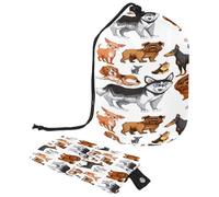 Neceser con cordón, lindo perro husky, chihuahua, shar pei, cachorro, bolsa de aseo con forma de barril, bolsa de cosméticos, bolsa organizadora de maquillaje de viaje + bolsa pequeña, multicolor,