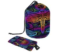 Neceser con cordón, mandalas indias, cachemira, libélula, sol, bolsa de aseo con forma de barril, bolsa organizadora de maquillaje de viaje + bolsa pequeña, multicolor,