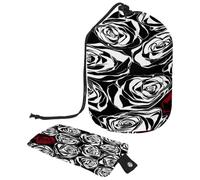 Neceser con cordón, Res Rose con rosas negras en forma de barril, bolsa de cosméticos, bolsa organizadora de maquillaje de viaje + bolsa pequeña, multicolor, 9.9x6.9in/25.2x17.6cm;6x3.5in/15.2x8.8cm,