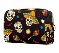 Neceser con diseño de calavera de azúcar de México para mujer, bolsa organizadora de maquillaje grande con cremallera, multicolor, 18.5x7.5x13cm/7.3x3x5.1in, Neceser