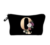 Neceser con diseño de letras y flores, bolso de mano ligero y multiusos, Q, Talla única, Estilo de dobladillo