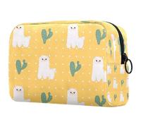 Neceser con diseño de llama y cactus sobre lunares amarillos para mujer, neceser de viaje, bolsa organizadora de maquillaje grande con cremallera, multicolor, 18.5x7.5x13cm/7.3x3x5.1in, Neceser