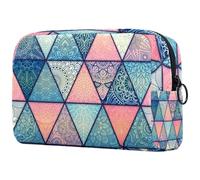 Neceser con diseño de mandalas triangulares para mujer, neceser de viaje, bolsa organizadora de maquillaje con cremallera, multicolor, 18.5x7.5x13cm/7.3x3x5.1in, Neceser