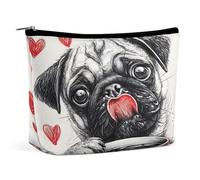 Neceser con diseño de Perro Pug y Taza de café con Corazones, Organizador de artículos de Aseo de Viaje, Estuche de cosméticos para Mujer, Regalos de cumpleaños para mamás, niñas, Mujeres y Hermanas.