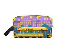 Neceser con estampado de autobús escolar para hombre, bolsa de aseo de viaje, bolsa de cosméticos de gran capacidad para mujeres, White, Talla única