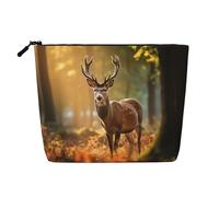 Neceser con estampado de cuernos de ciervo y vida silvestre para exteriores, bolsa de cosméticos de gran capacidad, bolsa de maquillaje para mujer, para uso diario y viajes, Black, Talla única