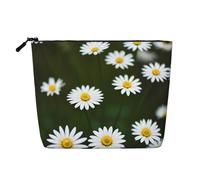 Neceser con estampado de flores de crisantemo blanco salvaje, bolsa de cosméticos de gran capacidad, bolsa de maquillaje para mujer, para uso diario, viajes, Black, Talla única