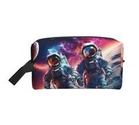 Neceser con estampado de galaxia de planetas y astronautas para mujeres y hombres, bolsa de maquillaje de viaje de gran capacidad, bolsa de almacenamiento de cosméticos