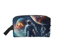 Neceser con estampado de galaxia de planetas y astronautas para mujeres y hombres, bolsa de maquillaje de viaje de gran capacidad, bolsa de almacenamiento de cosméticos