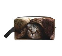 Neceser con estampado de gato para hombres, bolsa de cosméticos de gran capacidad, bolsa de aseo de viaje para mujeres, White, Talla única