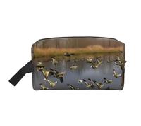 Neceser con estampado de patos salvajes voladores de caza para hombres, bolsa de aseo de viaje, bolsa de cosméticos de gran capacidad para mujeres, White, Talla única