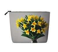 Neceser con estampado de ramo de narcisos, bolsa de cosméticos de gran capacidad, bolsa de maquillaje de viaje para mujer, para uso diario, viajes, Black, Talla única