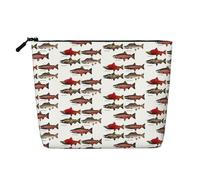Neceser con estampado de salmón para mujer, bolsa de maquillaje de una sola capa, artículos esenciales de viaje, cosméticos con cremallera, Negro -, Talla única