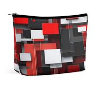 Neceser con estampado geométrico abstracto en rojo, negro y blanco, organizador de artículos de aseo para viajes, estuche de cosméticos para mujer, regalos de cumpleaños para mamás, niñas, mujeres y h